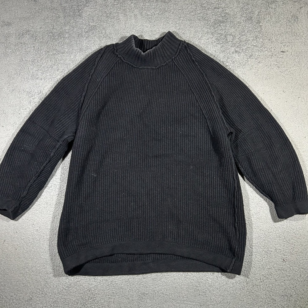 Free People Womens Large Black Ribbed Oversized Sweater Lightweight #2540
